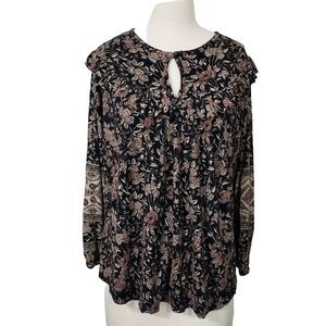 Lucky Brand Shirt Top Ruffle Prairie Womens Plus 2X Stretch Comfy Soft Keyhole